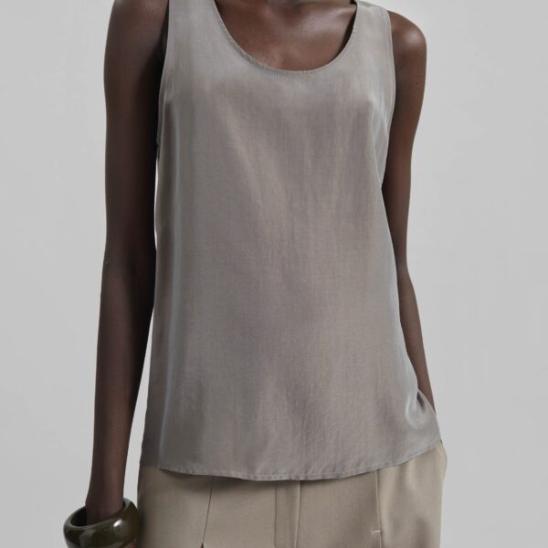 The Frankie Shop Nivee Lustrous Boxy Tank - Dark Taupe - Oversized Minimalist Tops in Beige - Shop at Coveti