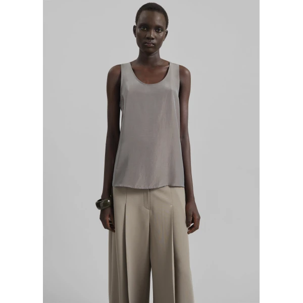 The Frankie Shop Nivee Lustrous Boxy Tank – Dark Taupe Top, view 5