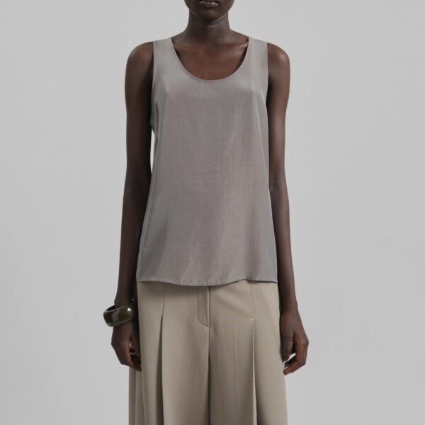 The Frankie Shop Nivee Lustrous Boxy Tank - Dark Taupe - Oversized Minimalist Tops in Beige - Shop at Coveti