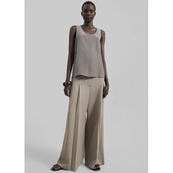 The Frankie Shop Nivee Lustrous Boxy Tank – Dark Taupe Top, view 6