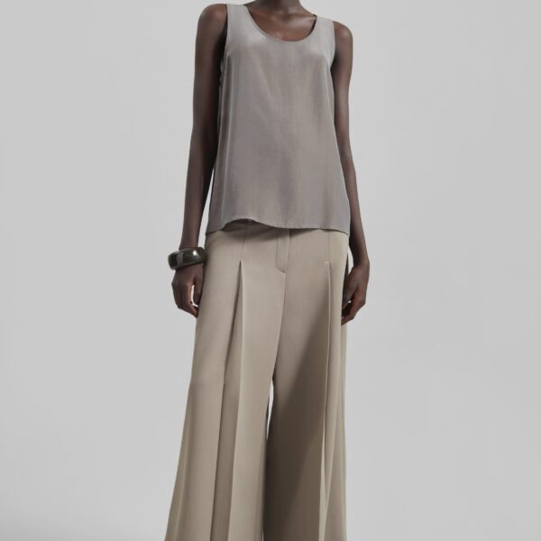 The Frankie Shop Nivee Lustrous Boxy Tank - Dark Taupe - Oversized Minimalist Tops in Beige - Shop at Coveti