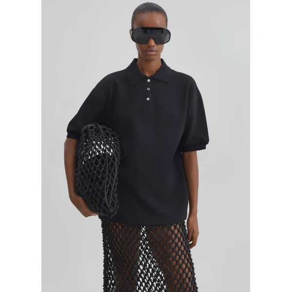 The Frankie Shop Nola Knit Polo Top – Black, view 2