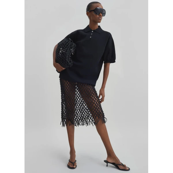 The Frankie Shop Nola Knit Polo Top – Black, view 3
