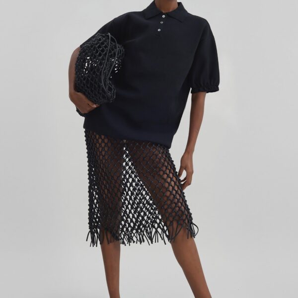 The Frankie Shop Nola Knit Polo Top - Black - Oversized Minimalist Tops in Black - Shop at Coveti