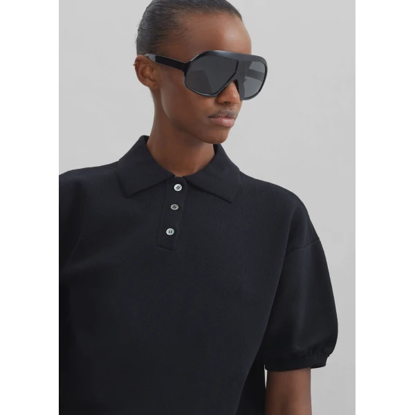 The Frankie Shop Nola Knit Polo Top – Black, view 4