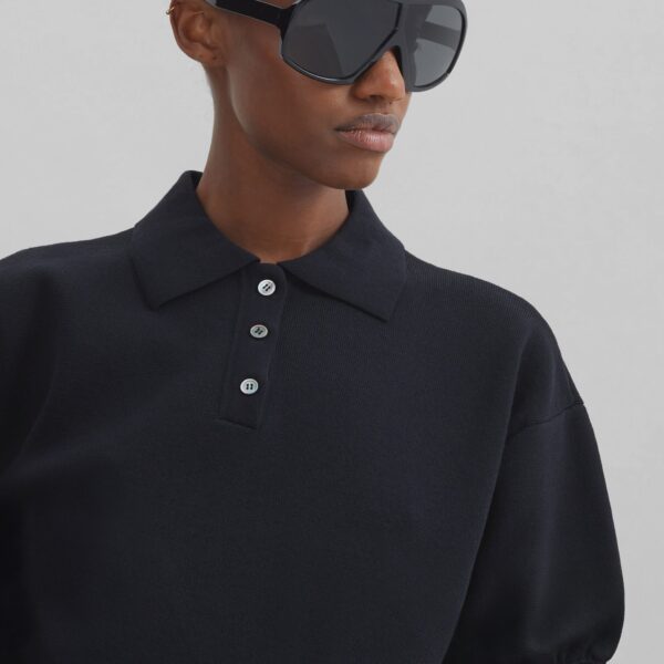 The Frankie Shop Nola Knit Polo Top - Black - Oversized Minimalist Tops in Black - Shop at Coveti