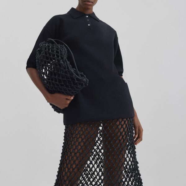 The Frankie Shop Nola Knit Polo Top - Black - Oversized Minimalist Tops in Black - Shop at Coveti