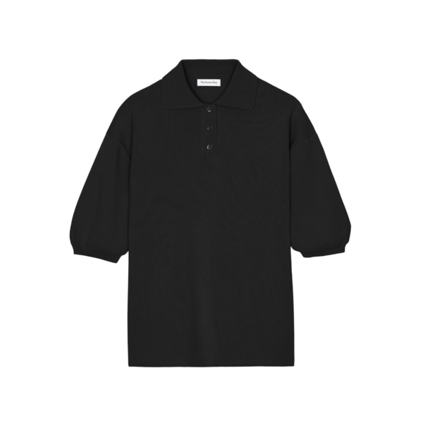 The Frankie Shop Nola Knit Polo Top - Black - Oversized Minimalist Tops in Black - Shop at Coveti