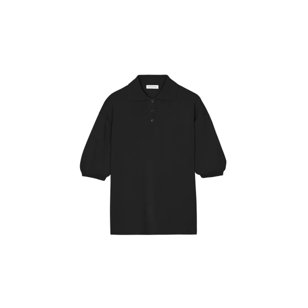The Frankie Shop Nola Knit Polo Top - Black - Oversized Minimalist Tops in Black - Shop at Coveti