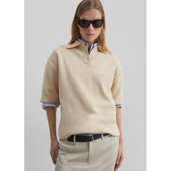 The Frankie Shop Nola Knit Polo Top – Cream, view 3