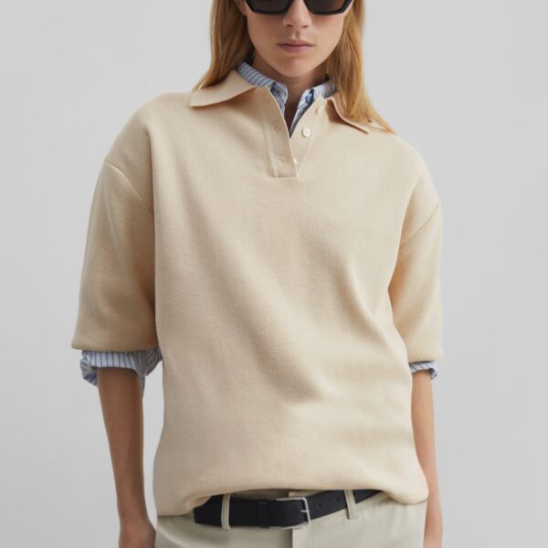 The Frankie Shop Nola Knit Polo Top - Cream - Oversized Minimalist Tops in Ivory - Shop at Coveti