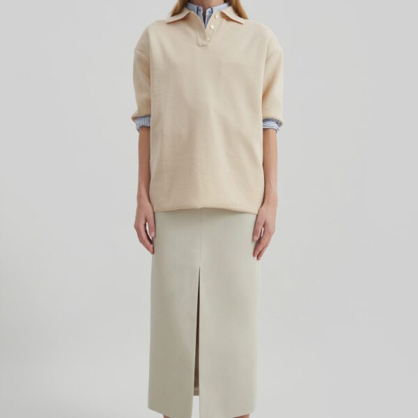 The Frankie Shop Nola Knit Polo Top - Cream - Oversized Minimalist Tops in Ivory - Shop at Coveti