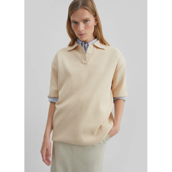 The Frankie Shop Nola Knit Polo Top – Cream, view 5