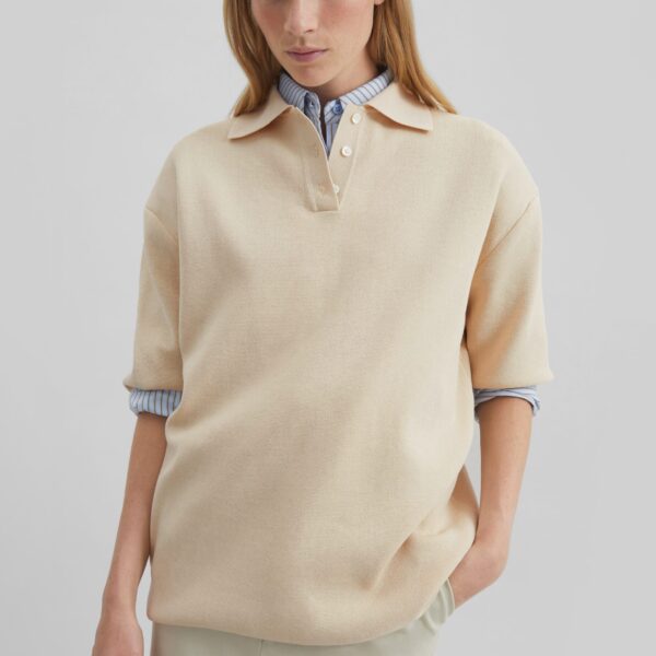 The Frankie Shop Nola Knit Polo Top - Cream - Oversized Minimalist Tops in Ivory - Shop at Coveti
