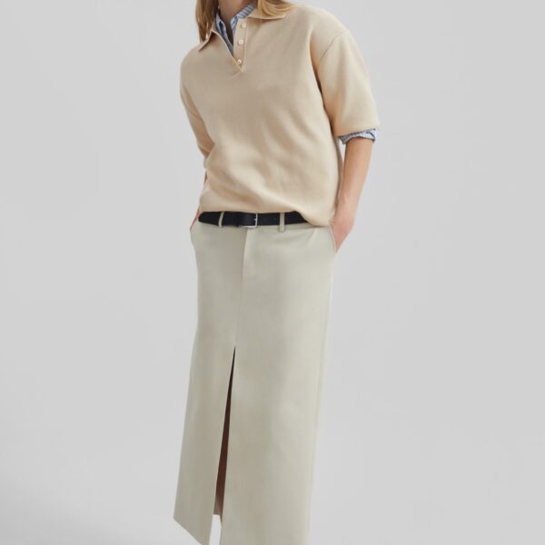 The Frankie Shop Nola Knit Polo Top - Cream - Oversized Minimalist Tops in Ivory - Shop at Coveti