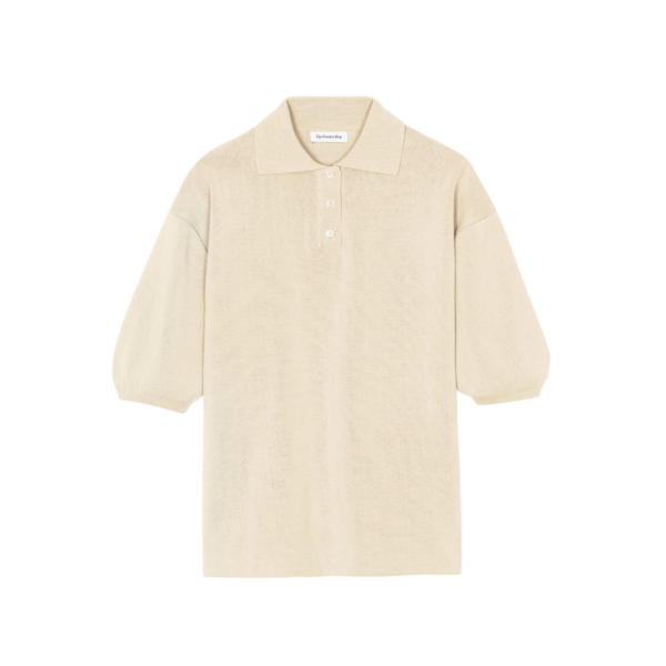 The Frankie Shop Nola Knit Polo Top - Cream - Oversized Minimalist Tops in Ivory - Shop at Coveti