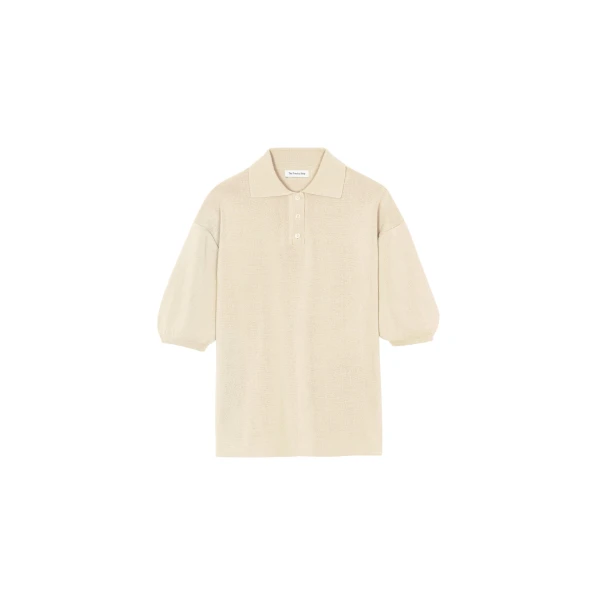 The Frankie Shop Nola Knit Polo Top - Cream - Oversized Minimalist Tops in Ivory - Shop at Coveti