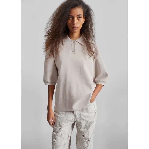 The Frankie Shop Nola Knit Polo Top – Slate Grey, view 2