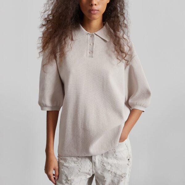 The Frankie Shop Nola Knit Polo Top - Slate Grey - Oversized Minimalist Tops in Grey - Shop at Coveti