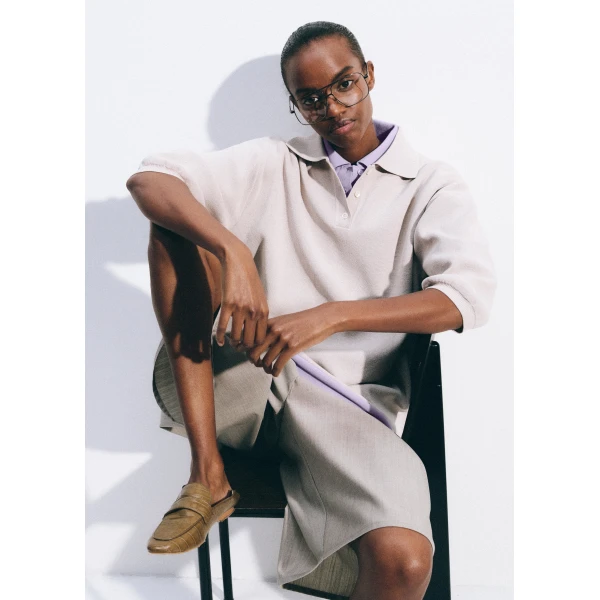 The Frankie Shop Nola Knit Polo Top – Slate Grey, view 3