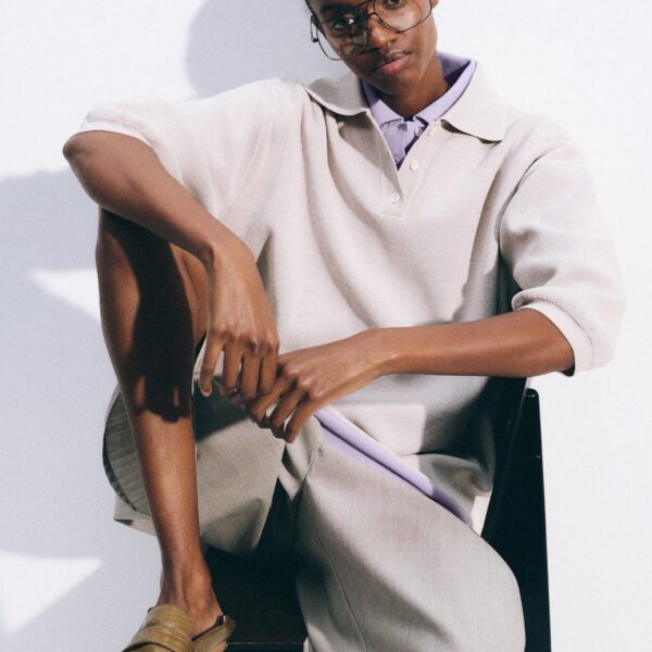 The Frankie Shop Nola Knit Polo Top - Slate Grey - Oversized Minimalist Tops in Grey - Shop at Coveti