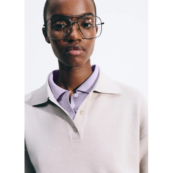 The Frankie Shop Nola Knit Polo Top – Slate Grey, view 4