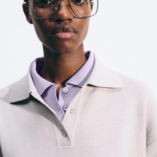 The Frankie Shop Nola Knit Polo Top - Slate Grey - Oversized Minimalist Tops in Grey - Shop at Coveti
