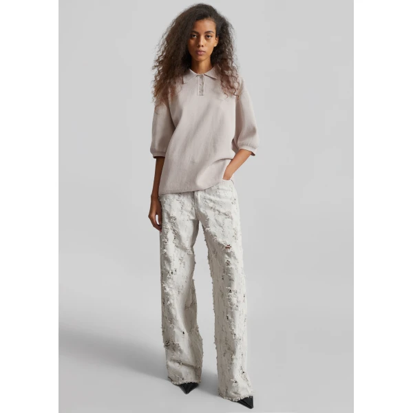 The Frankie Shop Nola Knit Polo Top – Slate Grey, view 5