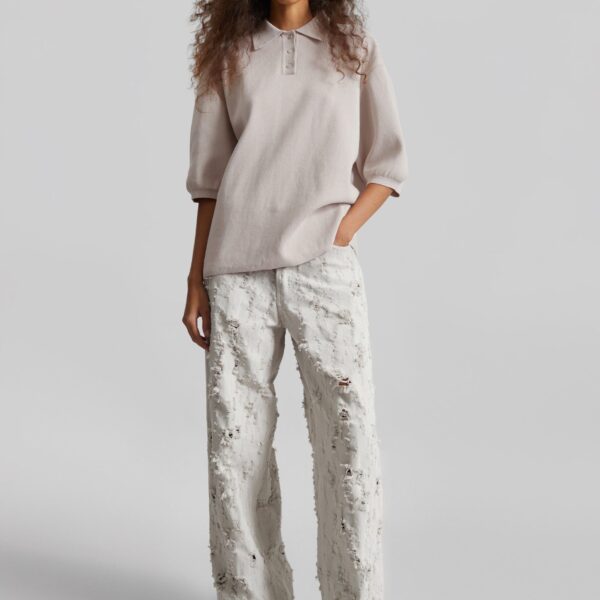 The Frankie Shop Nola Knit Polo Top - Slate Grey - Oversized Minimalist Tops in Grey - Shop at Coveti