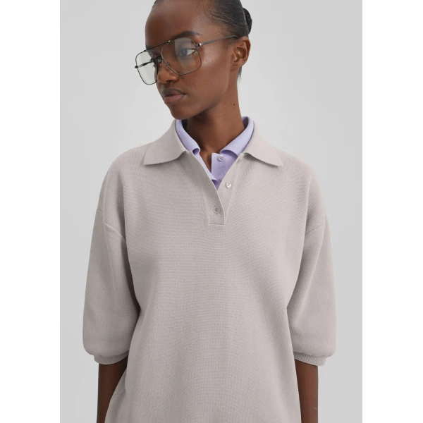 The Frankie Shop Nola Knit Polo Top – Slate Grey, view 6