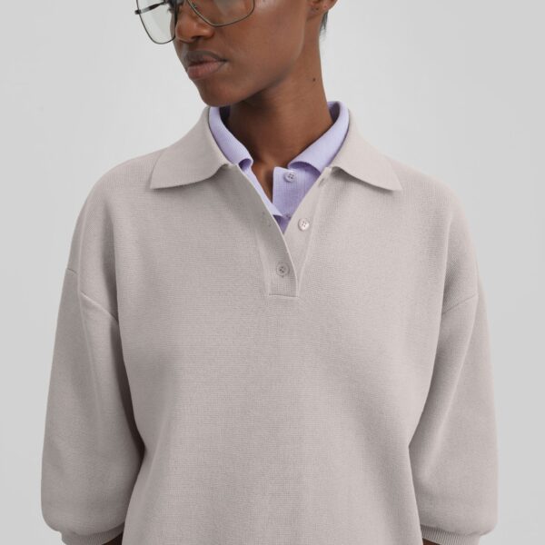 The Frankie Shop Nola Knit Polo Top - Slate Grey - Oversized Minimalist Tops in Grey - Shop at Coveti
