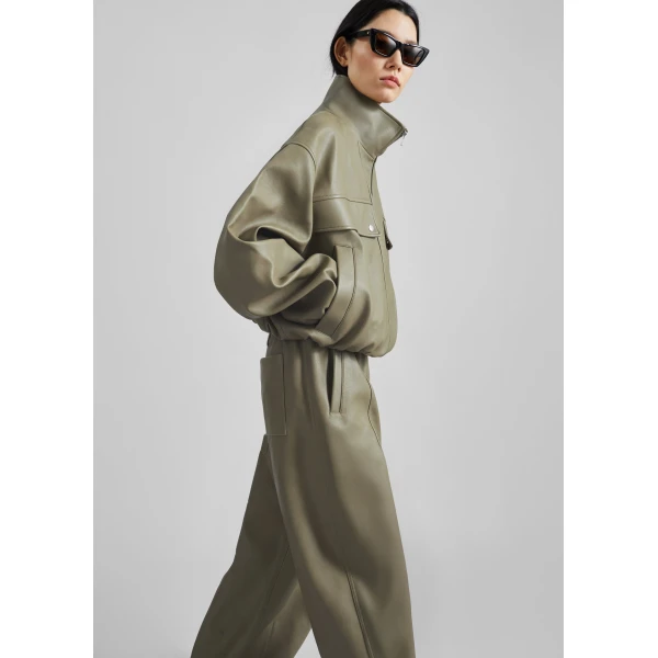 The Frankie Shop Nolita Faux Leather Bomber Jacket – Sage, view 4