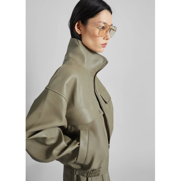 The Frankie Shop Nolita Faux Leather Bomber Jacket – Sage, view 6