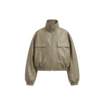 The Frankie Shop Nolita Faux Leather Bomber Jacket - Sage - Oversized Minimalist Jackets in Green - Shop at Coveti
