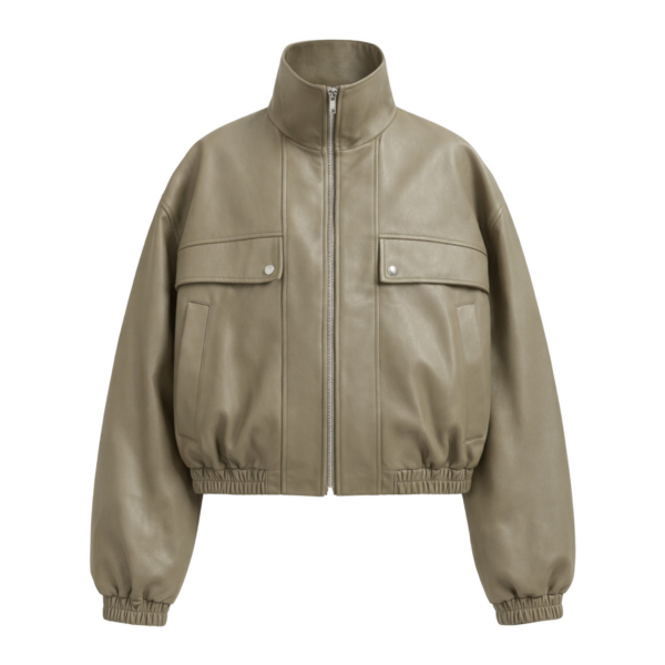 The Frankie Shop Nolita Faux Leather Bomber Jacket - Sage - Oversized Minimalist Jackets in Green - Shop at Coveti