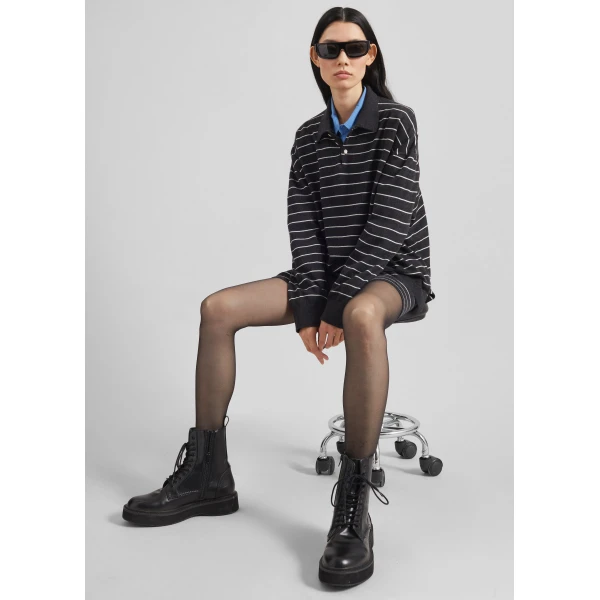 The Frankie Shop Nolma Knit Polo Sweater – Grey/White Stripe, view 6