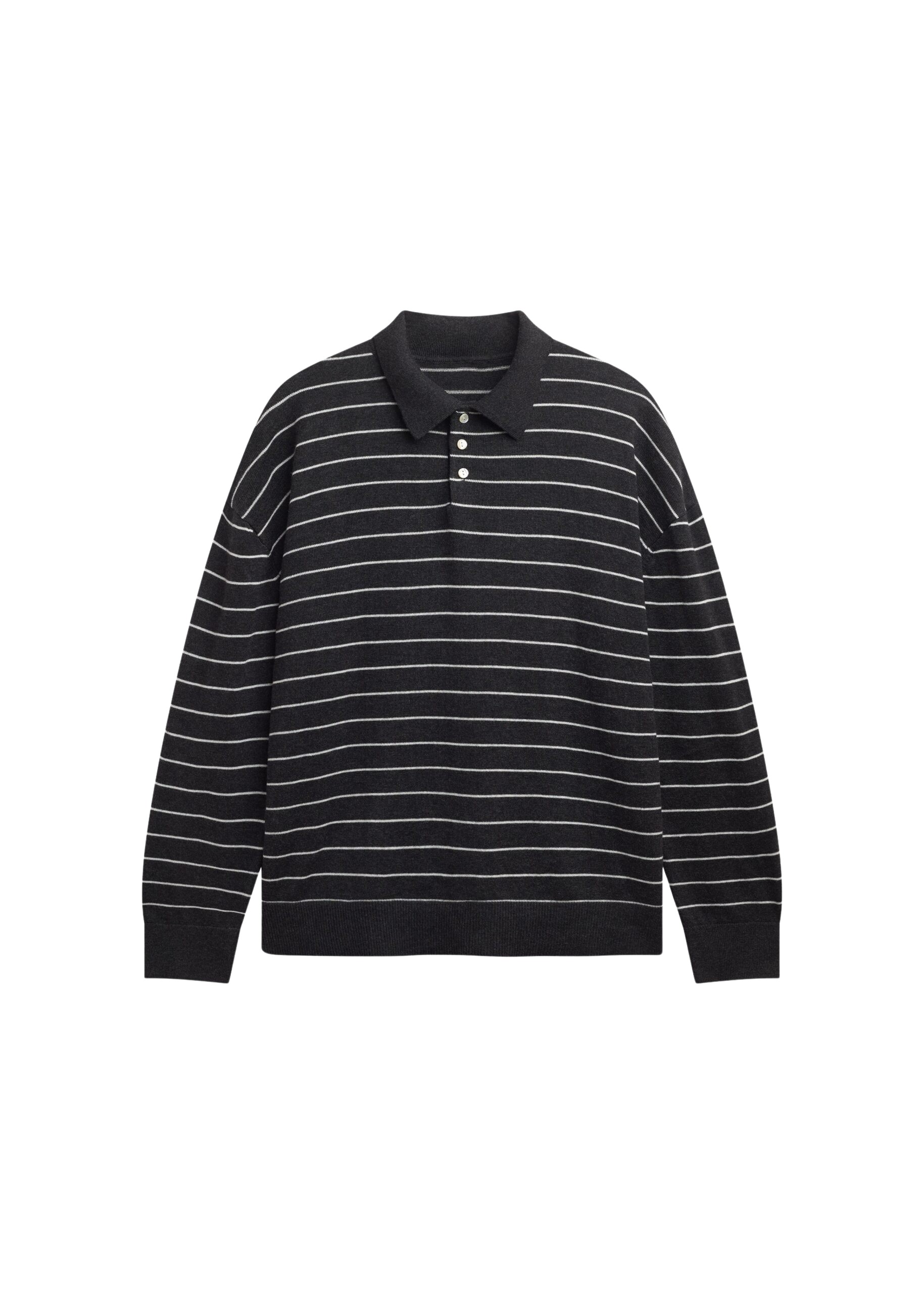 The Frankie Shop Nolma Knit Polo Sweater - Grey/White Stripe - Oversized Minimalist Knitwear in Multicolour - Shop at Coveti