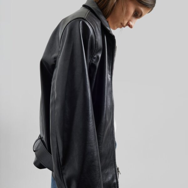 The Frankie Shop Norbury Faux Leather Jacket - Black - Oversized Minimalist Jackets in Black - Shop at Coveti