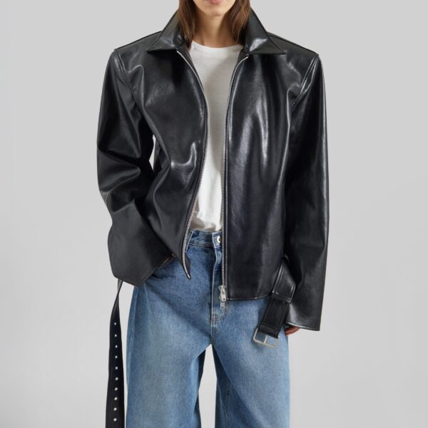 The Frankie Shop Norbury Faux Leather Jacket - Black - Oversized Minimalist Jackets in Black - Shop at Coveti