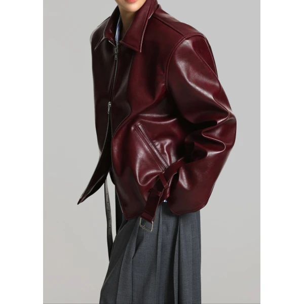 The Frankie Shop Norbury Faux Leather Jacket – Burgundy, view 2