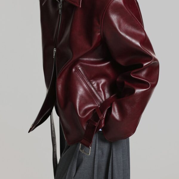 The Frankie Shop Norbury Faux Leather Jacket - Burgundy - Oversized Minimalist Jackets in Red - Shop at Coveti