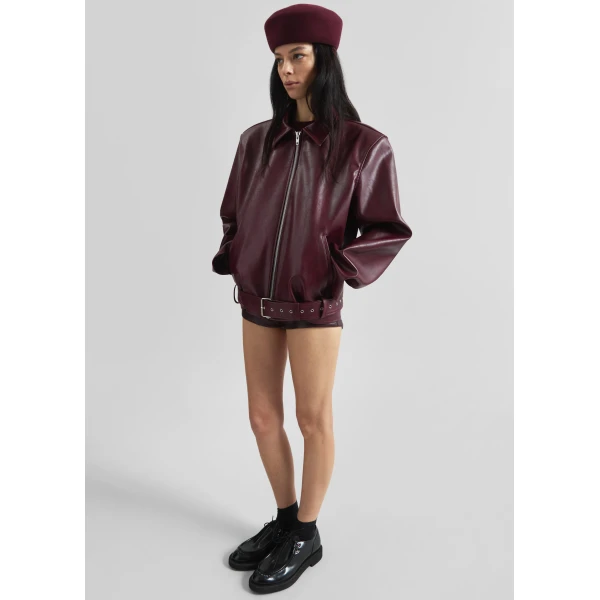 The Frankie Shop Norbury Faux Leather Jacket – Burgundy, view 3