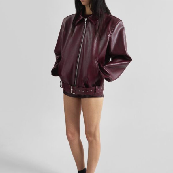 The Frankie Shop Norbury Faux Leather Jacket - Burgundy - Oversized Minimalist Jackets in Red - Shop at Coveti