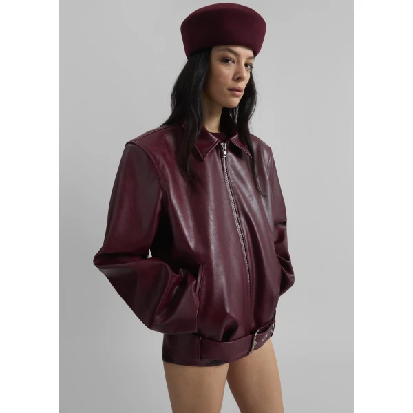 The Frankie Shop Norbury Faux Leather Jacket – Burgundy, view 4