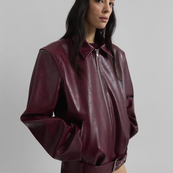 The Frankie Shop Norbury Faux Leather Jacket - Burgundy - Oversized Minimalist Jackets in Red - Shop at Coveti