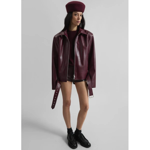 The Frankie Shop Norbury Faux Leather Jacket – Burgundy, view 6