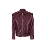 The Frankie Shop Norbury Faux Leather Jacket - Burgundy - Oversized Minimalist Jackets in Red - Shop at Coveti