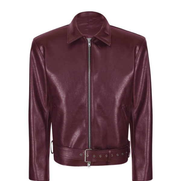 The Frankie Shop Norbury Faux Leather Jacket - Burgundy - Oversized Minimalist Jackets in Red - Shop at Coveti