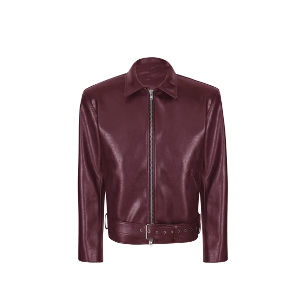 The Frankie Shop Norbury Faux Leather Jacket - Burgundy - Oversized Minimalist Jackets in Red - Shop at Coveti