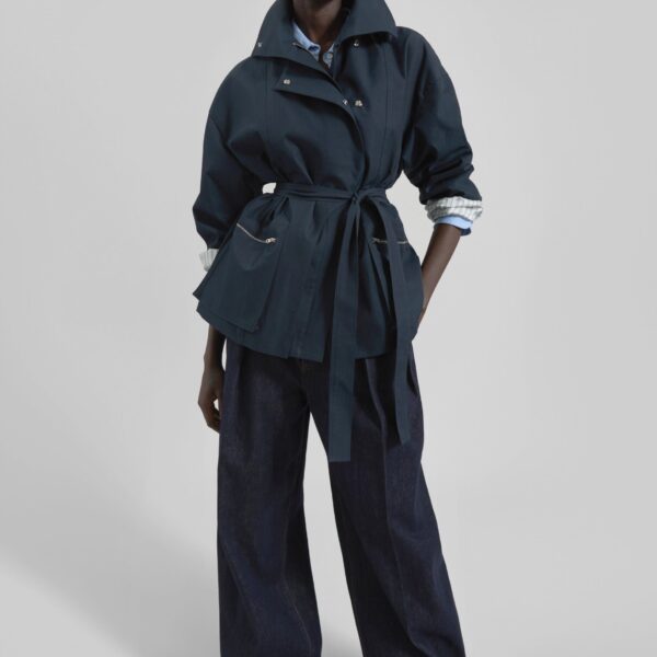 The Frankie Shop Norris Short Trench - Navy - Oversized Minimalist Coats in Blue - Shop at Coveti
